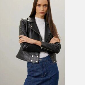 Slate & Willow Mini Snap Moto Jacket Leather‎